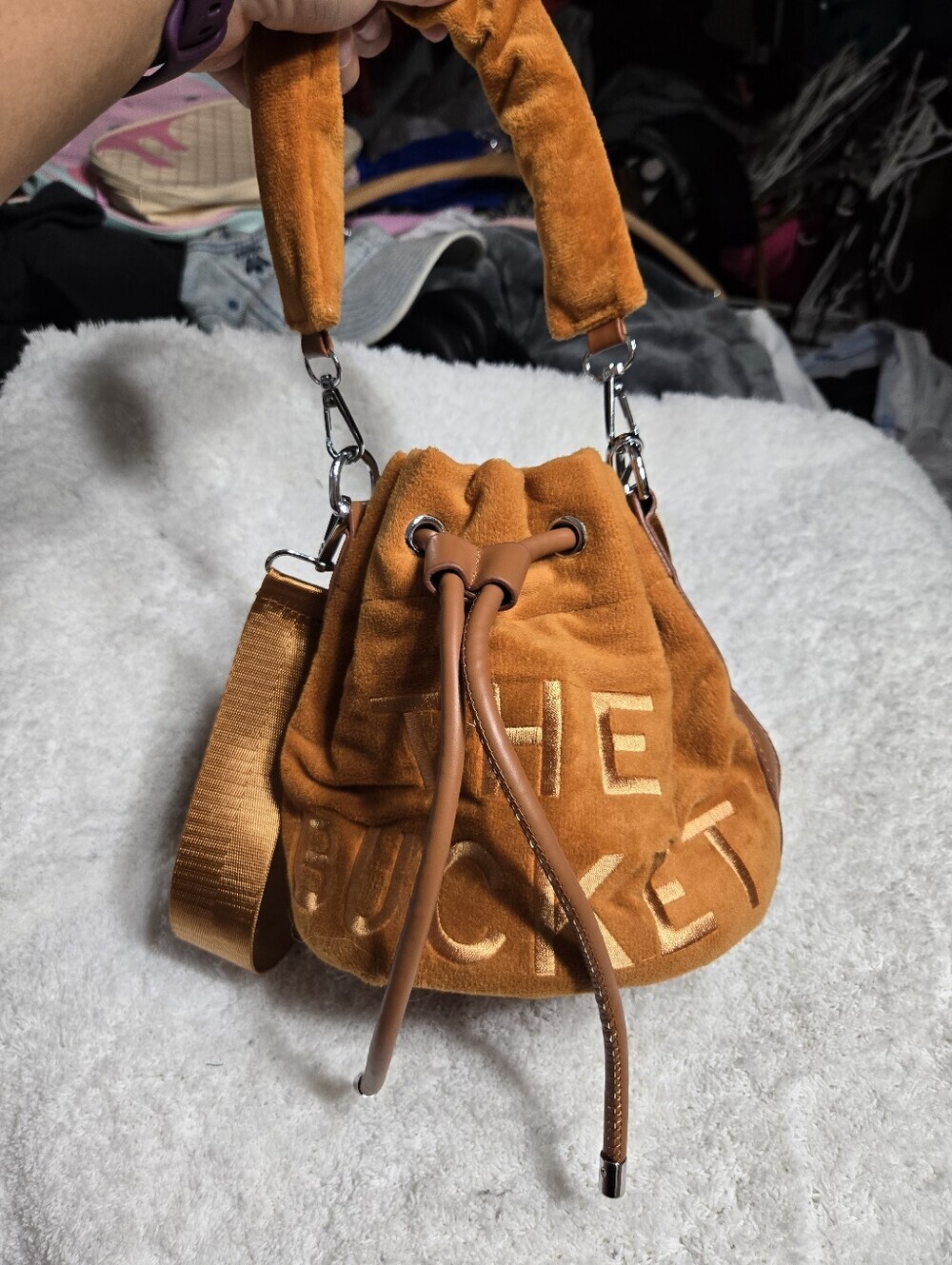 Mini Bucket Purses Drawstring Crossbody bags Soft Plush No Brand - Picture 5 of 10